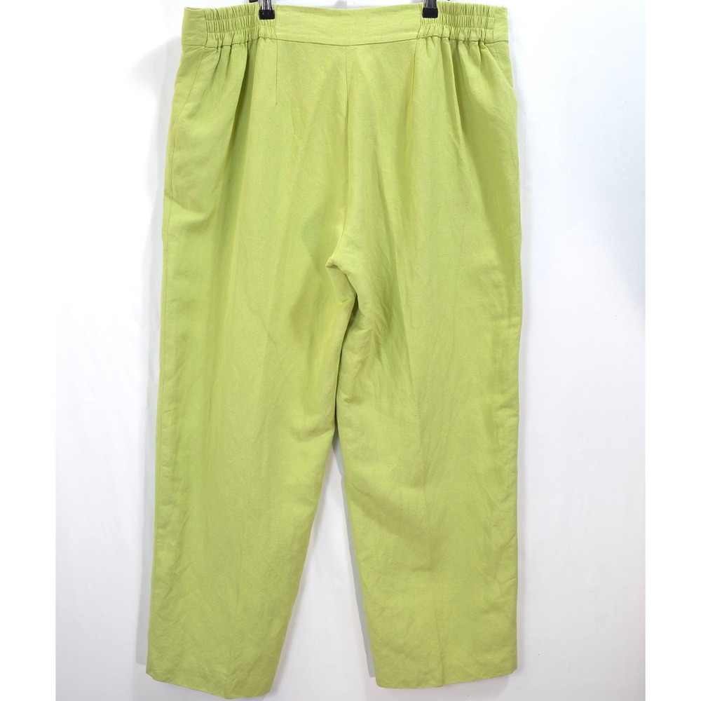 Kate Hill Linen Blend Pants Women 16WP High Rise Lime Green Chic Minimalist - Picture 2 of 9